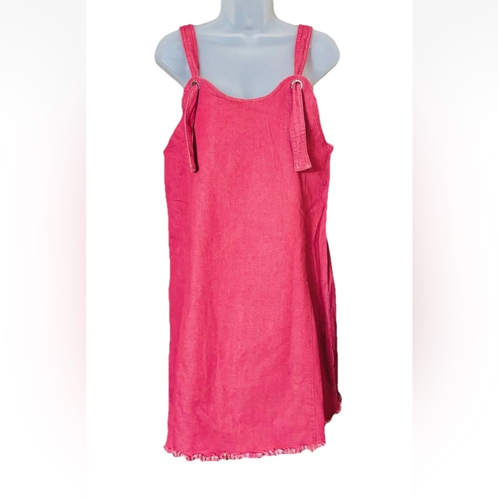 NWT Hayden Los Angeles Size S Red Denim Frayed Hem Dress Stretch